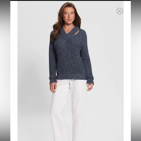 GUESS Lise Sparkle Cutout V-Neck Sweater - Picture 1 of 13
